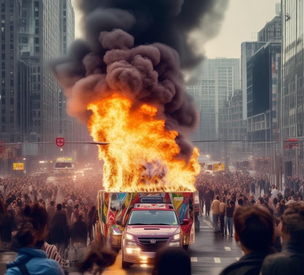广告宣传车着火事件，安全风险与社会责任