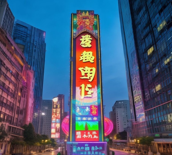 福建广告牌，城市璀璨的映照